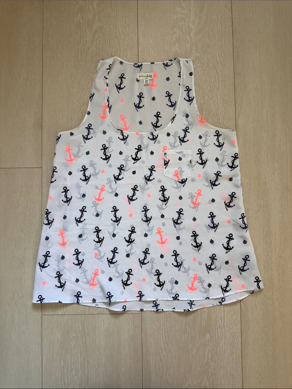 Maison Jules White Tank with Navy and Neon Coral Anchors
